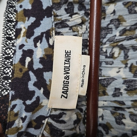 Zadig and Voltaire Tink Leo Crinkle Blouse with Lace Trim Size XS - Picture 7 of 10